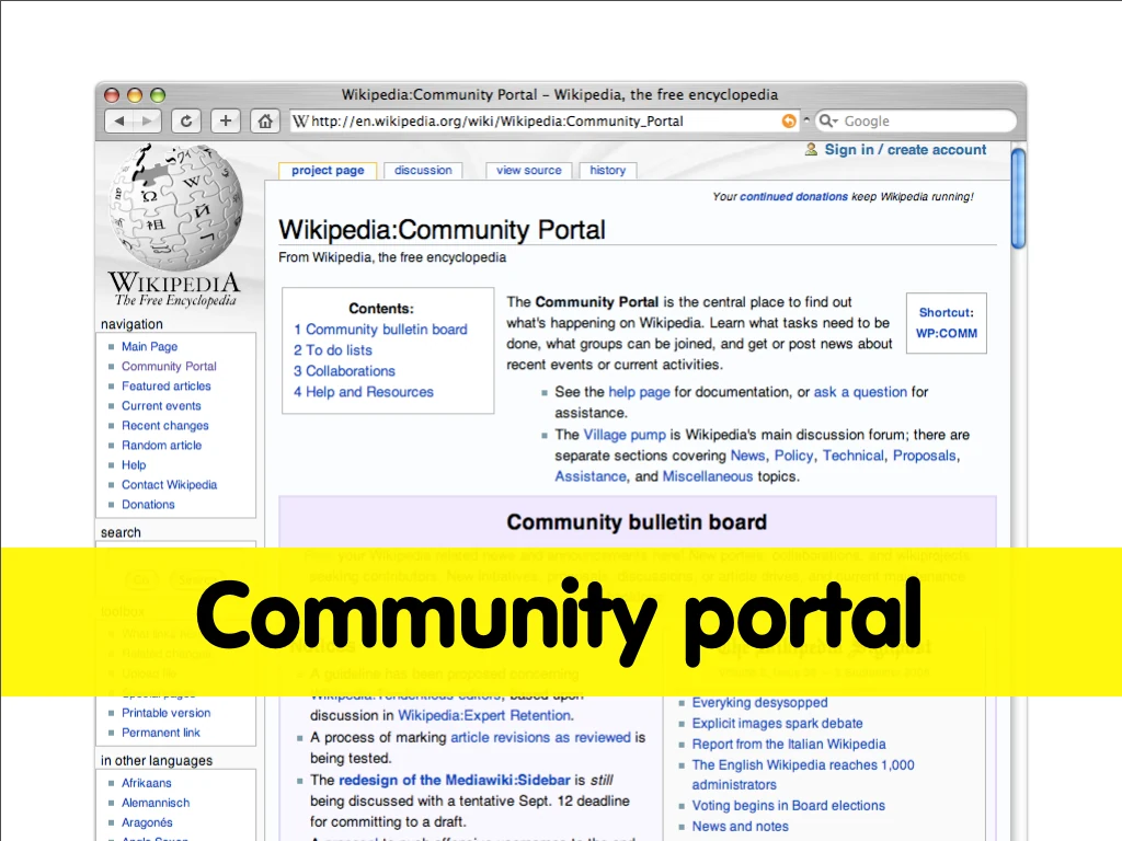 Slide reading: Community portal.