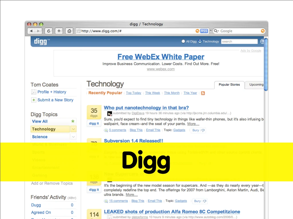 Slide reading: Digg.