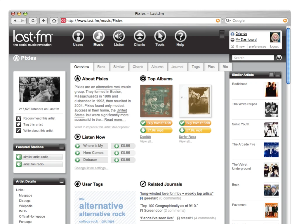 Slide reading: Artist data on last.fm.