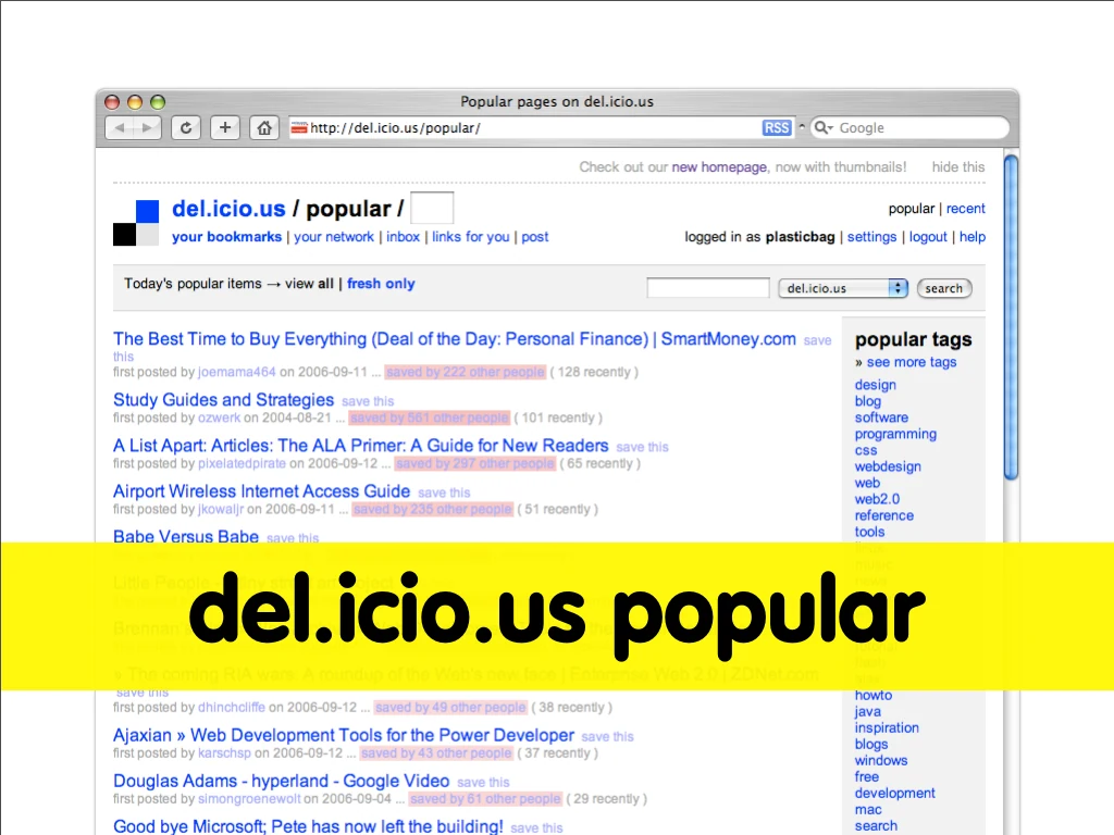 Slide reading: del.icio.us popular.
