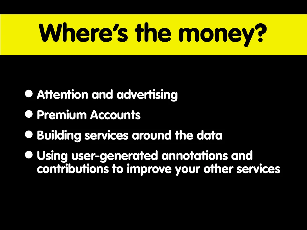 Slide reading: Where’s the money?.