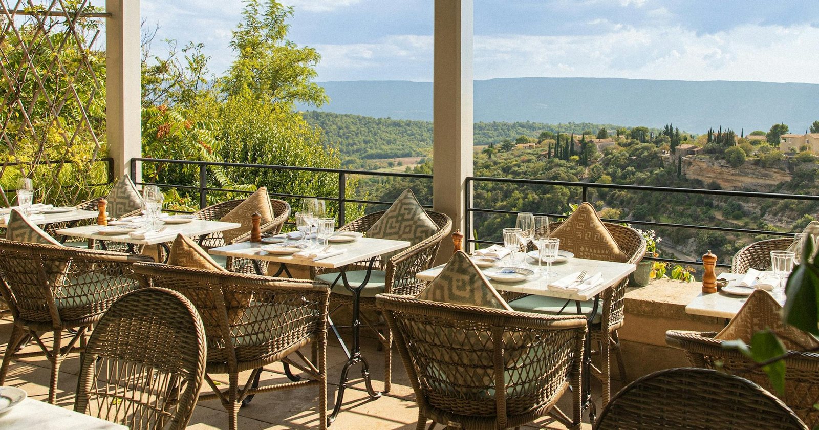 Clover Gordes’ dining terrace overlooking the Luberon.