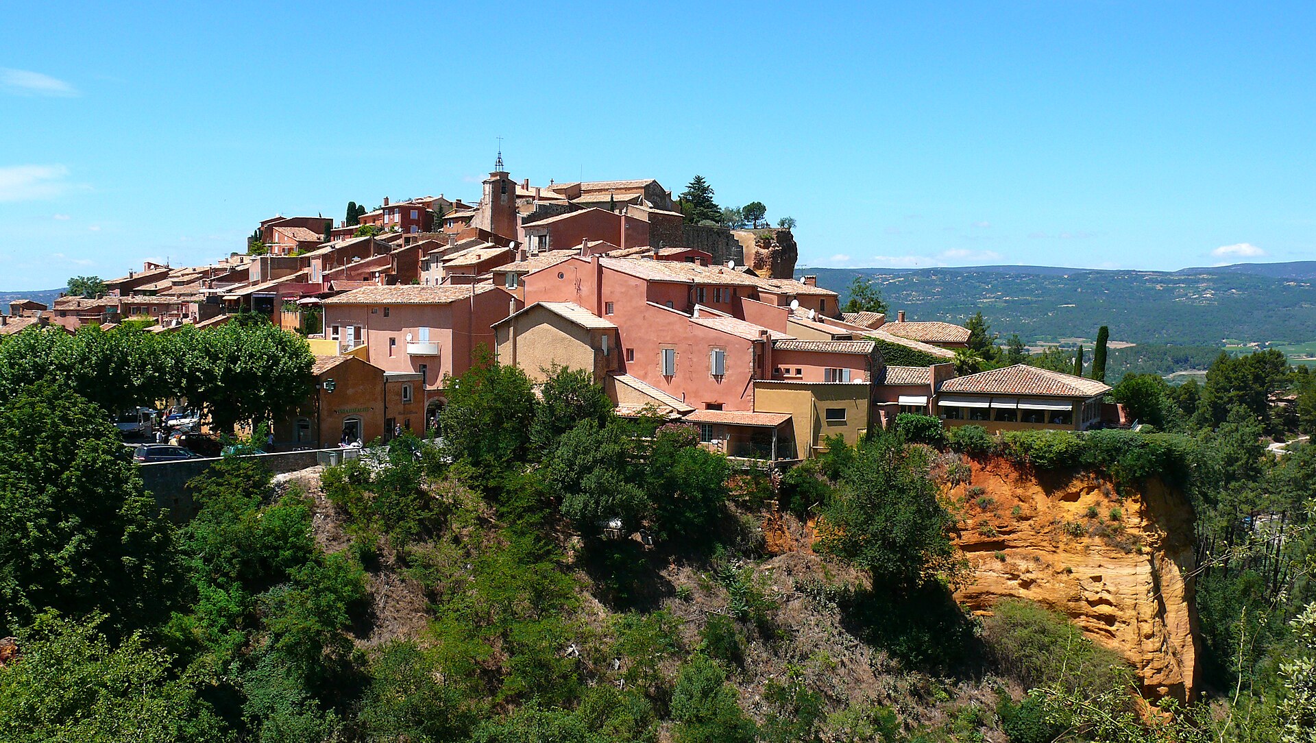 Roussillon’s ochre-coloured houses clustered above a golden cliff